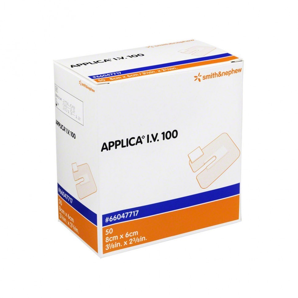 Applica I.V. 100 повязка пленочная для фиксация катетеров и канюль, гипоаллергенная дышащая, 6х8см, 50шт, 66047717