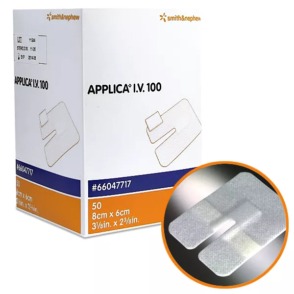 Applica I.V. 100 повязка пленочная для фиксация катетеров и канюль, гипоаллергенная дышащая, 6х8см, 50шт, 66047717