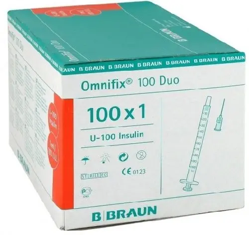 Шприц инсулиновый Omnifix Duo 100 3-х компонентный 1 мл 100 шт. u-100 Б.Браун Мельзунген АГ
